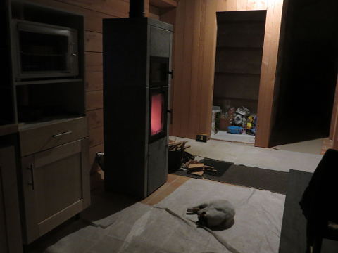 chat couché devant le poêle